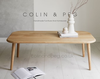 Bellevue || Solid Oak Coffee Table With Tapered Legs And Rounded Corners And Edges. Hand Made In Bristol From FSC Certified Oak.