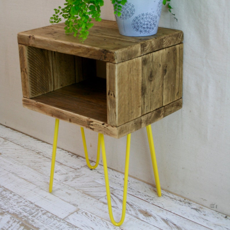 Hairpin Leg Bedside Table Made From Reclaimed Scaffold Boards Etsy
