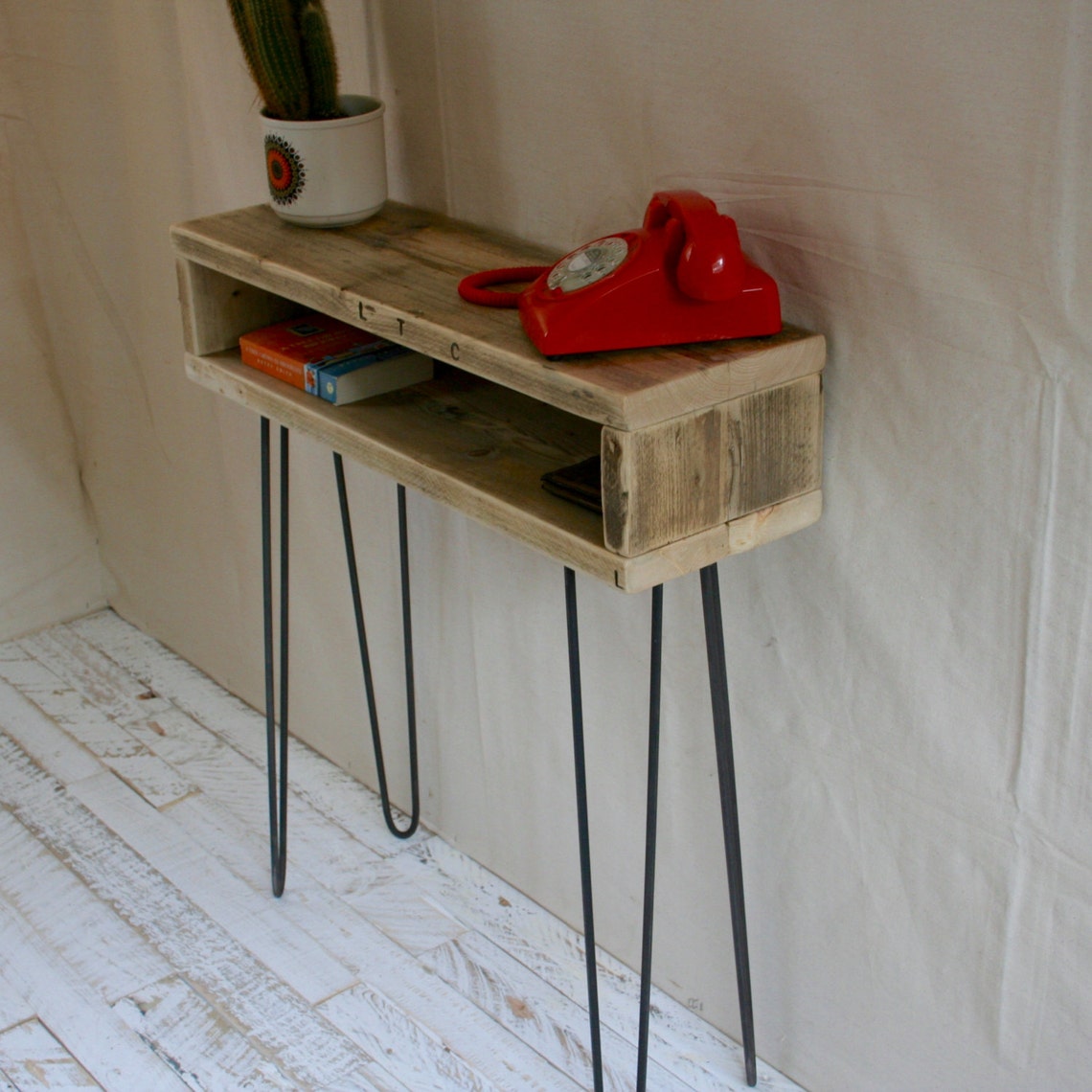 Reclaimed Wood Hairpin Leg Console Table Etsy