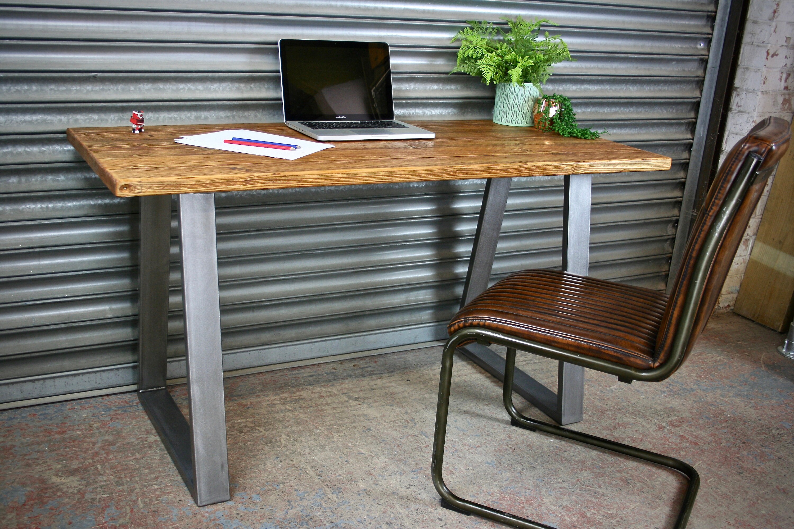 Solid Wood Desk With Steel Trapezium Box Section Legs. Made to Etsy UK