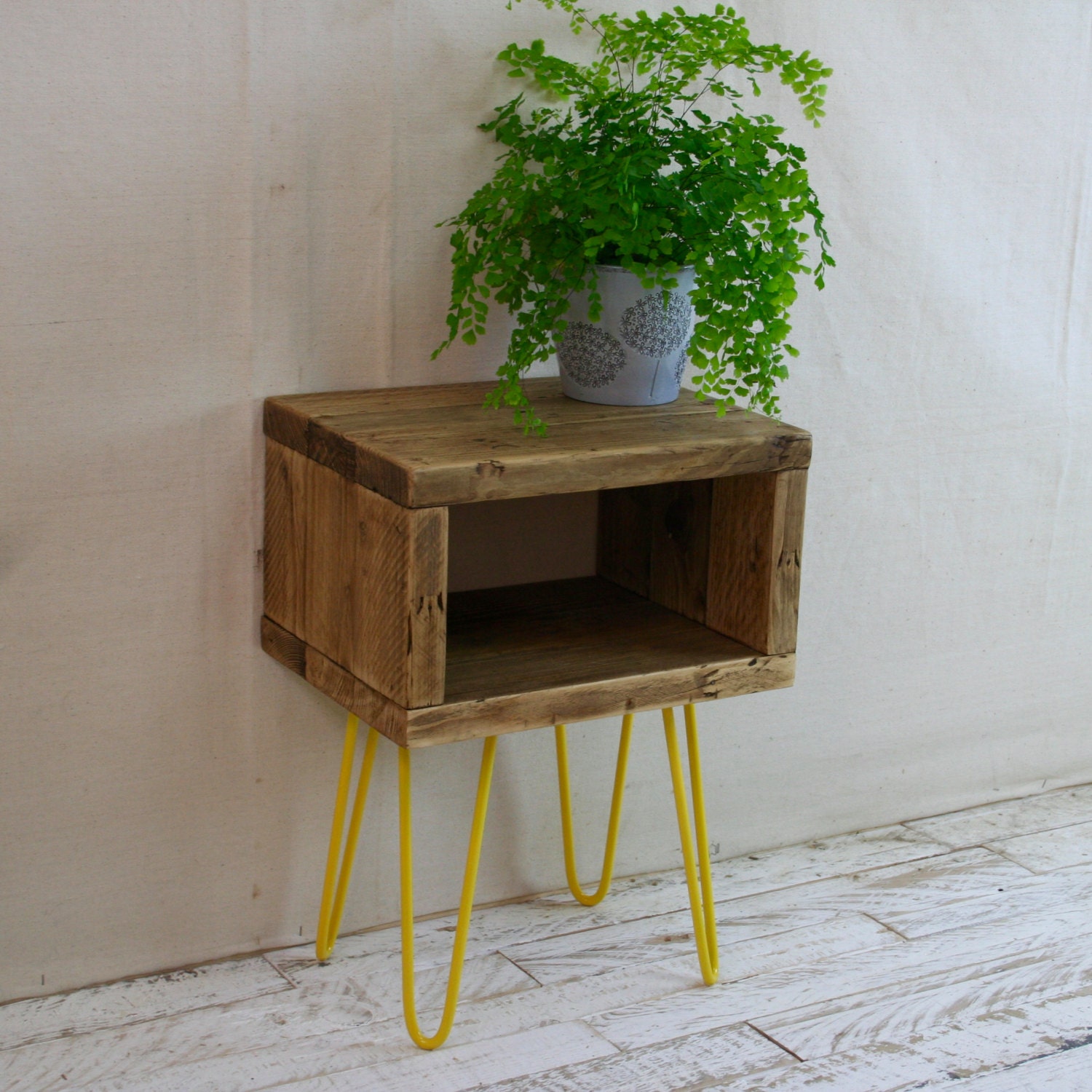 Hairpin Leg Bedside Table Made From Reclaimed Scaffold Boards Etsy