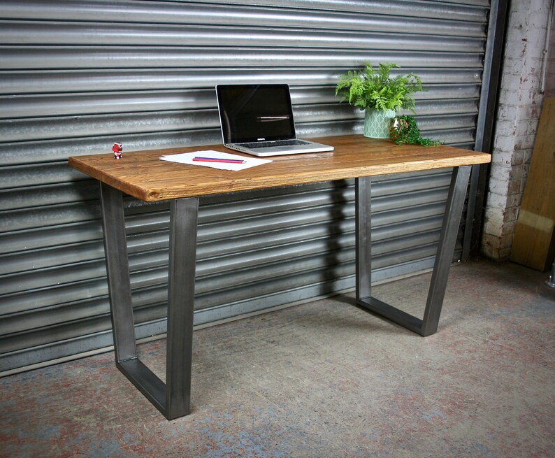Solid Wood Desk or Dining Table With Industrial Steel Vframe Etsy UK