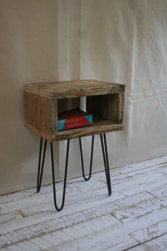 Pair Of Hairpin Leg Bedside Tables Made From Reclaimed Etsy