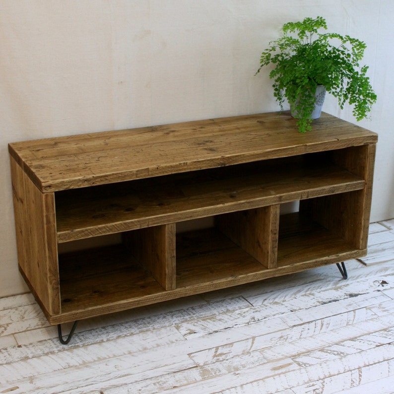 Reclaimed Wood TV Stand Hairpin Leg Rustic Industrial Etsy