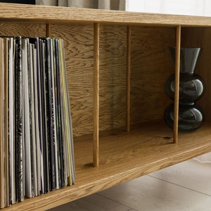 CLAREMONT Solid Oak Record Player Stand With Oak Dividers And Rounded Edges image 5