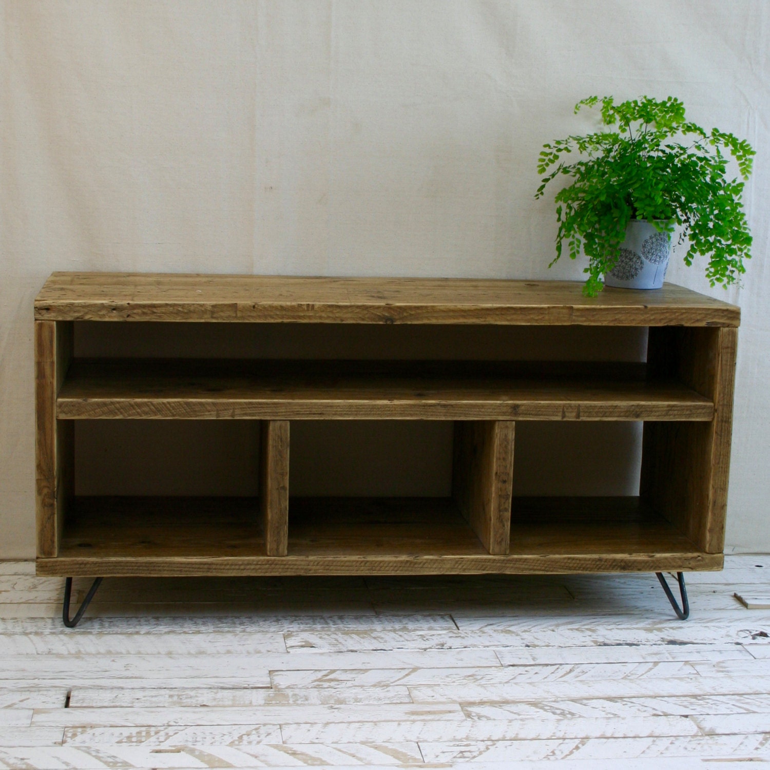 Reclaimed Wood TV Stand Hairpin Leg Rustic Industrial Etsy