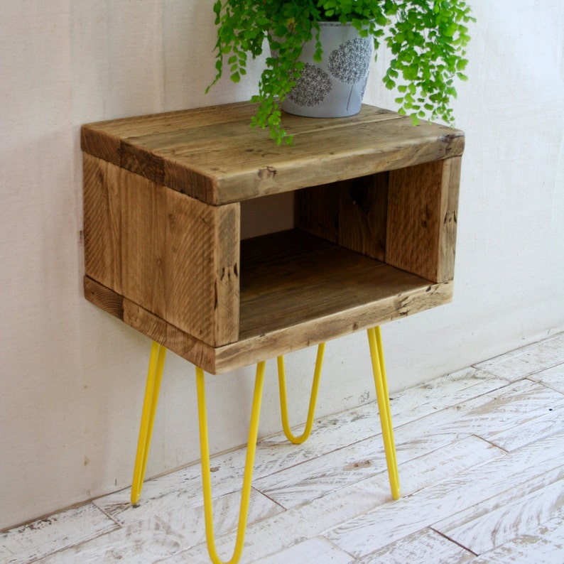 Pair Of Hairpin Leg Bedside Tables Made From Reclaimed Etsy