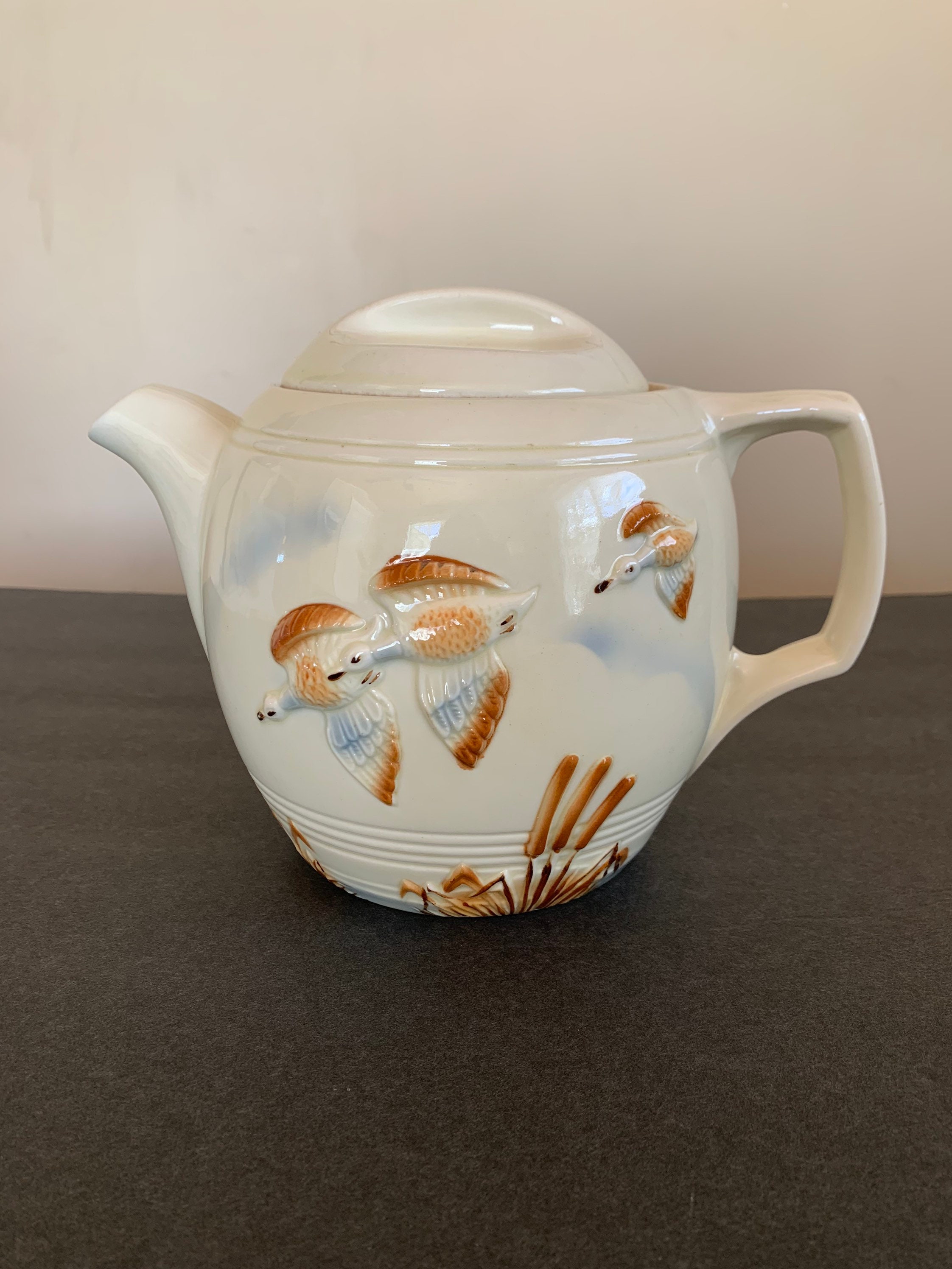 Porcelier Teapot With Ducks in Flight and Cattails Etsy