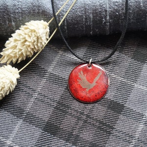 Crow Pendant, Raven Necklace, Copper Enamel Pendant with Crow Design