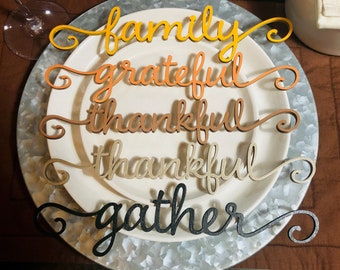 Laser Cut/Plate Setting/Thanksgiving Signs/Fall Words/Fall Table Decorations/Thanksgiving Décor/Personalized Dinner Table