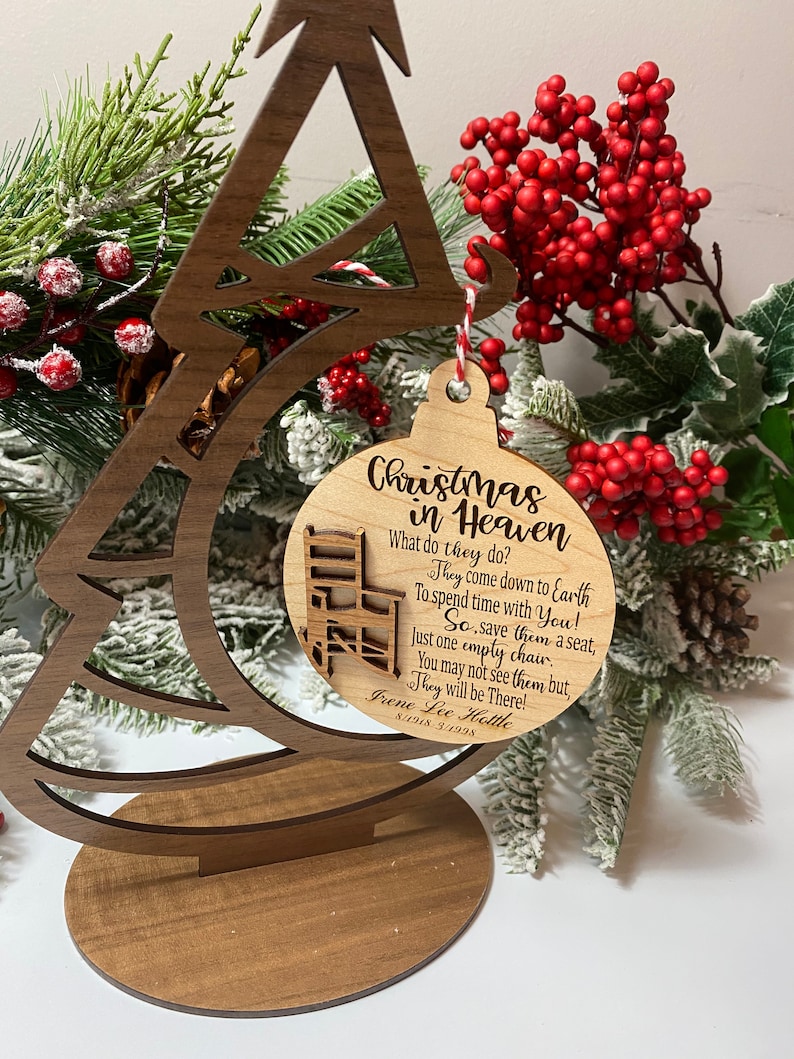 Christmas in Heaven/Custom Personalized Christmas Ornaments/Wood Christmas Ornament/Christmas Memories/Commemorative Keepsake imagem 3