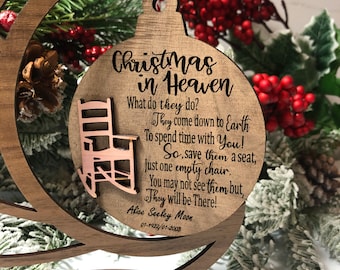 Christmas in Heaven/Custom Personalized Christmas Ornaments/Wood Christmas Ornament/Christmas Memories/Commemorative Keepsake