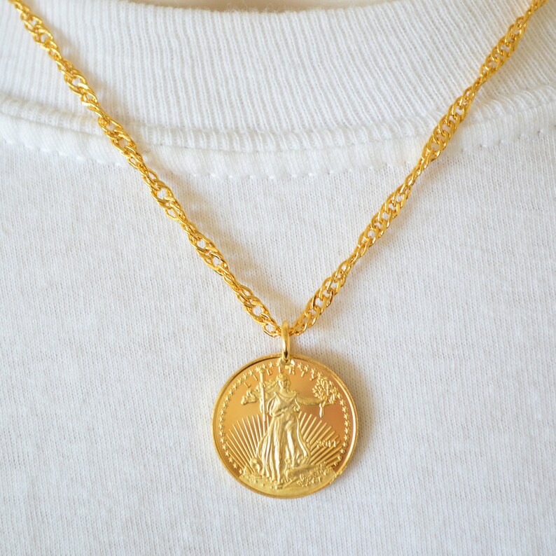 Walking Liberty Lady Necklace 1/4 oz 20mm Coin Pendant | Etsy