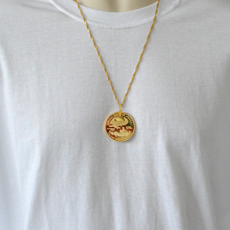 50 Dollar Liberty Eagle Coin Necklace Pendant 24k Gold Plated Etsy