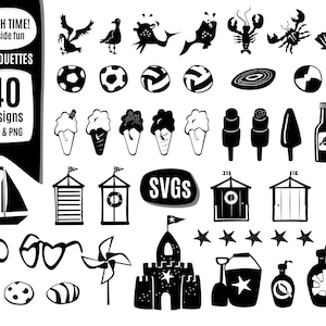Seaside Silhouette SVG Bundle: Beach, Crab, Shells (SVG & PNG)
