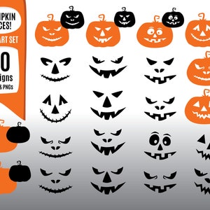 PUMPKIN FACES SVG bundle - Halloween clipart - silhouette cut files - jack o&#39;lantern - png 300 dpi transparent. Commercial use ok up to 200.