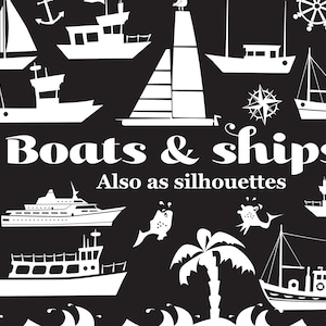 Nautical Boat & Ship Outlines: SVG, PNG Cut Files (Commercial Use)