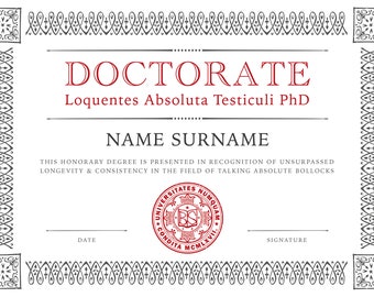 Customizable PhD Prank Gift Certificate (Digital Download)