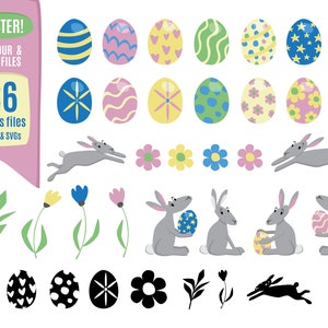 Easter Clipart Bundle: Bunny, Eggs, Flowers (SVG, PNG, 300dpi)