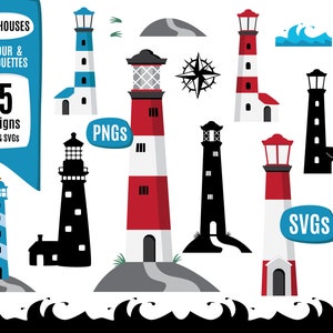 Coastal Lighthouse Clipart Bundle: Nautical SVG, PNG Files