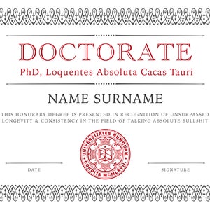 PhD Doctorate in Bullsh*t - customisable digital diploma - just download and print! GREAT PRANK GIFT Graduation Office Birthday Christmas