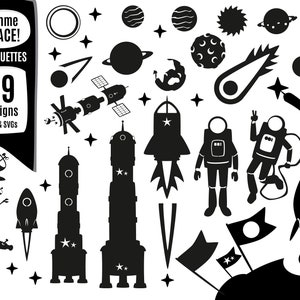 Outer Space Silhouette Clipart Bundle: Astronauts, Rockets (SVG & PNG)