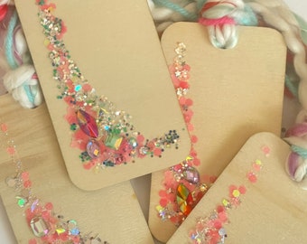 Cute Glittered Wooden Tags! Junk journals, gift tags, decor
