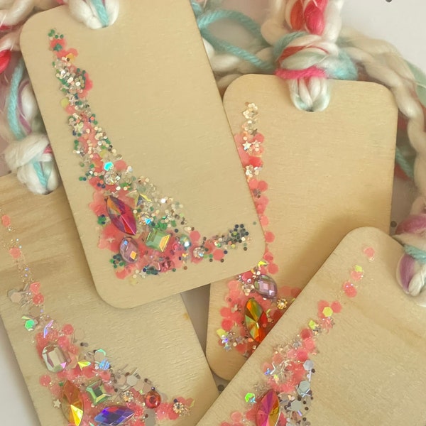 Cute Glittered Wooden Tags! Junk journals, gift tags, decor