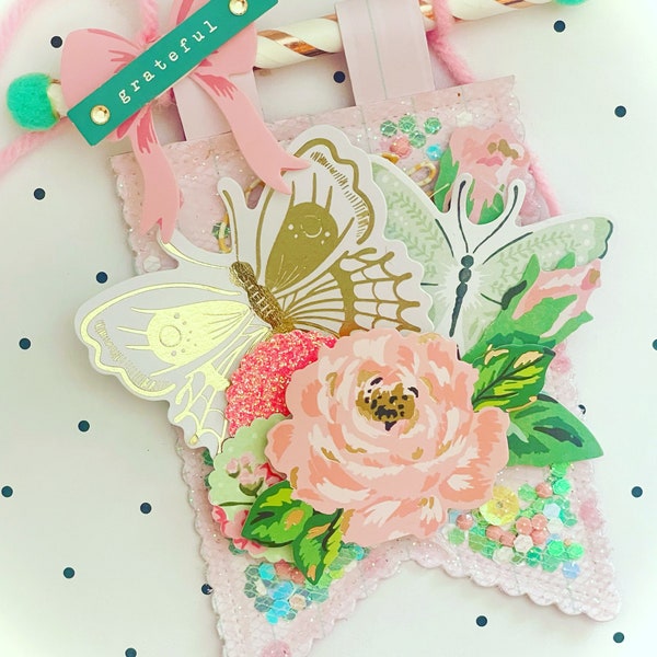 Pretty tag scrapbook roses butterfly ephemeral banner