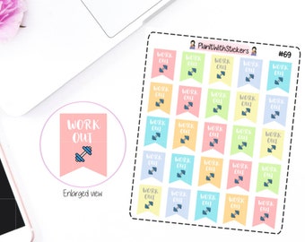 069 - Work Out Workout Ribbon Flag Stickers in Light Pastel Gradient for Erin Condren