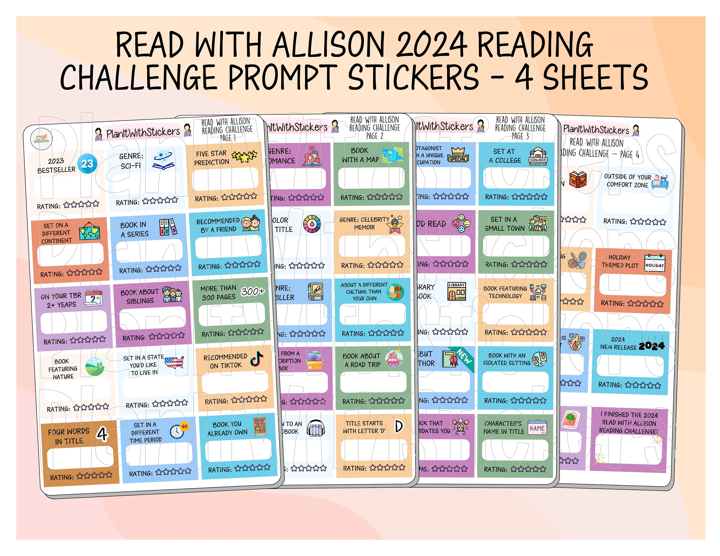 2024 NEW Readwithallison Reading Challenge Planner Sticker Kit Planner