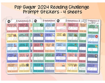 2024 - NEW Popsugar Reading Challenge Planner Sticker Kit Planner Stickers for Journal, Book Planner, and Scrapbooks.