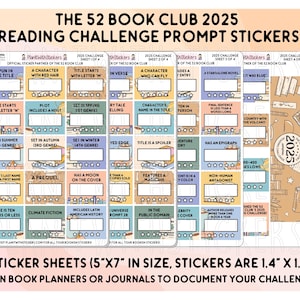 2025 - NOUVEAU The 52 Book Club (PARTENAIRE OFFICIEL) Stickers défi lecture 2025 pour journal et agenda.