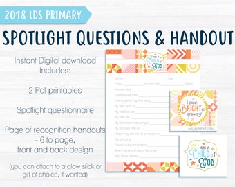 LDS Primary Spotlight Set | I am a Child of God | Questionnaire and Recognition Handout