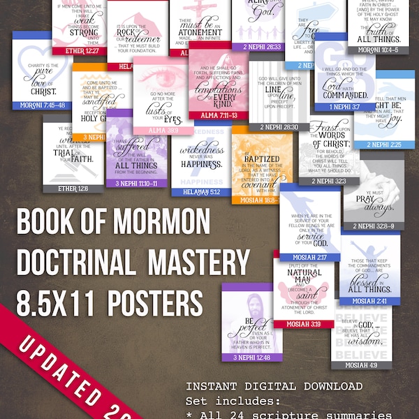 8.5x11 Book of Mormon Doctrinal Mastery Posters for LDS Seminary-DIGITAL DOWNLOAD