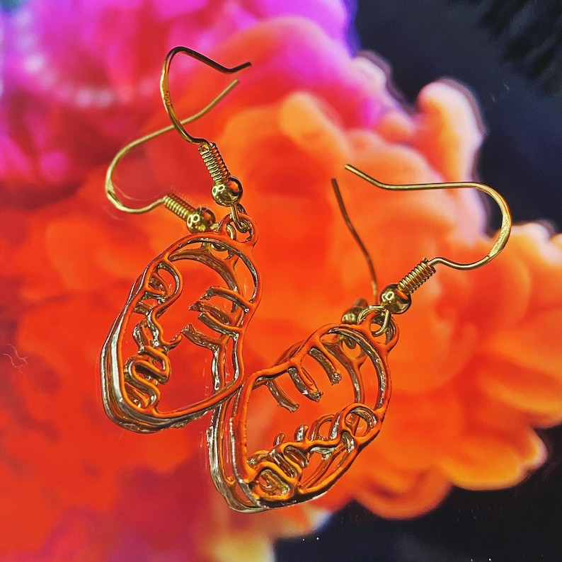 hoop or hook beauty fashion jewellery art gift for her y2k contemporary festival Gold abstract woman face earrings