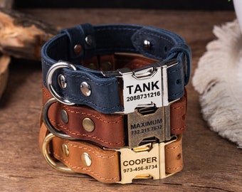 Personalized Leather Dog Collar, Personalized Dog Collar, Genuine Leather Dog Collar, Engraved Leather Dog Collar, Customized Dog Collar