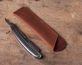 Handmade Leather Straight Razor Case Holder, Leather Razor Cover, Leather Razor Sheath, Straight Razor Protector, Shavette Razor Case