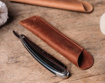 Leather Razor Cover for Boyfriend, Leather Razor Sleeve Holder for Husband, Leather Razor Sheath, Straight Razor Protector, Gift for Him