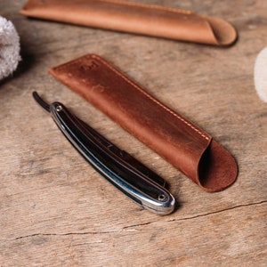 Personalized Leather Razor Case Holder, Customized Leather Razor Cover, Leather Razor Sheath, Straight Razor Protector, Gift for Him