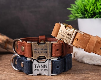 Gepersonaliseerde leren halsband, gepersonaliseerde halsband, lederen halsband, gegraveerde leren halsband, aangepaste halsband
