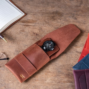 Personalized Leather Watch Case, Travel Protective Watch Organizer, Leather Watch Strap Pouch, Customized Leather Watch Case,Watch Protector 画像 1