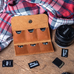 Customized SD Card Case, Leather Sd Card Holder, SD Card Sleeve, Memory Card Holder, SD Card Wallet, Sd card organizer, Photographer Gift image 2