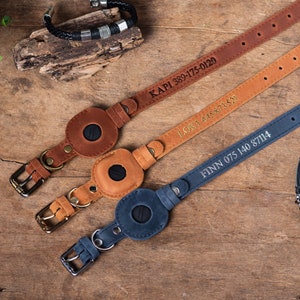 Collar for SmartTag, Personalized Leather Dog Collar, Collar Holder for Galaxy SmartTag, Genuine Leather Dog Collar, Engraved Dog Collar