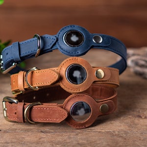 Personalized Leather Dog Collar with AirTag Holder, Personalized Dog Collar, Genuine Leather Dog Collar, Engraved Leather Dog Collar Airtag