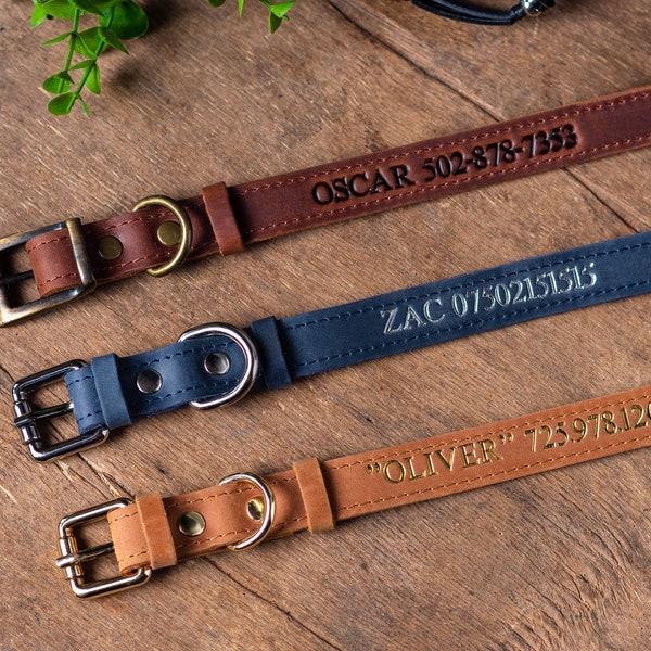 Personalized Leather Dog Collar, Personalized Dog Collar, Genuine Leather Dog Collar, Engraved Leather Dog Collar, Customized Dog Collar