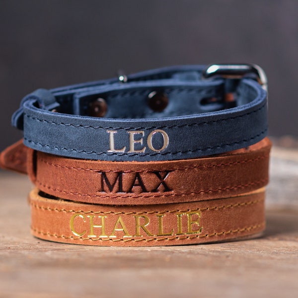 Personalized Leather Cat Collar, Personalized Cat Collar, Genuine Leather Cat Collar, Engraved Leather Cat Collar, Customized Cat Collar