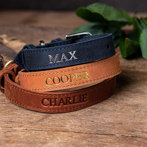 Personalized Leather Dog Collar, Personalized Dog Collar, Genuine Leather Dog Collar, Engraved Leather Dog Collar, Customized Dog Collar