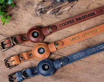 Personalized Leather Dog Collar with AirTag Holder, Personalized Dog Collar, Genuine Leather Dog Collar, Engraved Leather Dog Collar Airtag