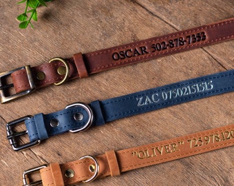 Personalized Leather Dog Collar, Personalized Dog Collar, Genuine Leather Dog Collar, Engraved Leather Dog Collar, Customized Dog Collar